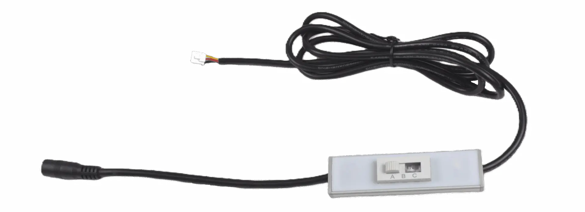 Wide shot of CCT-Select lighting controller, showing options to slide the controller to one of three color temperature options. Cable is also shown.