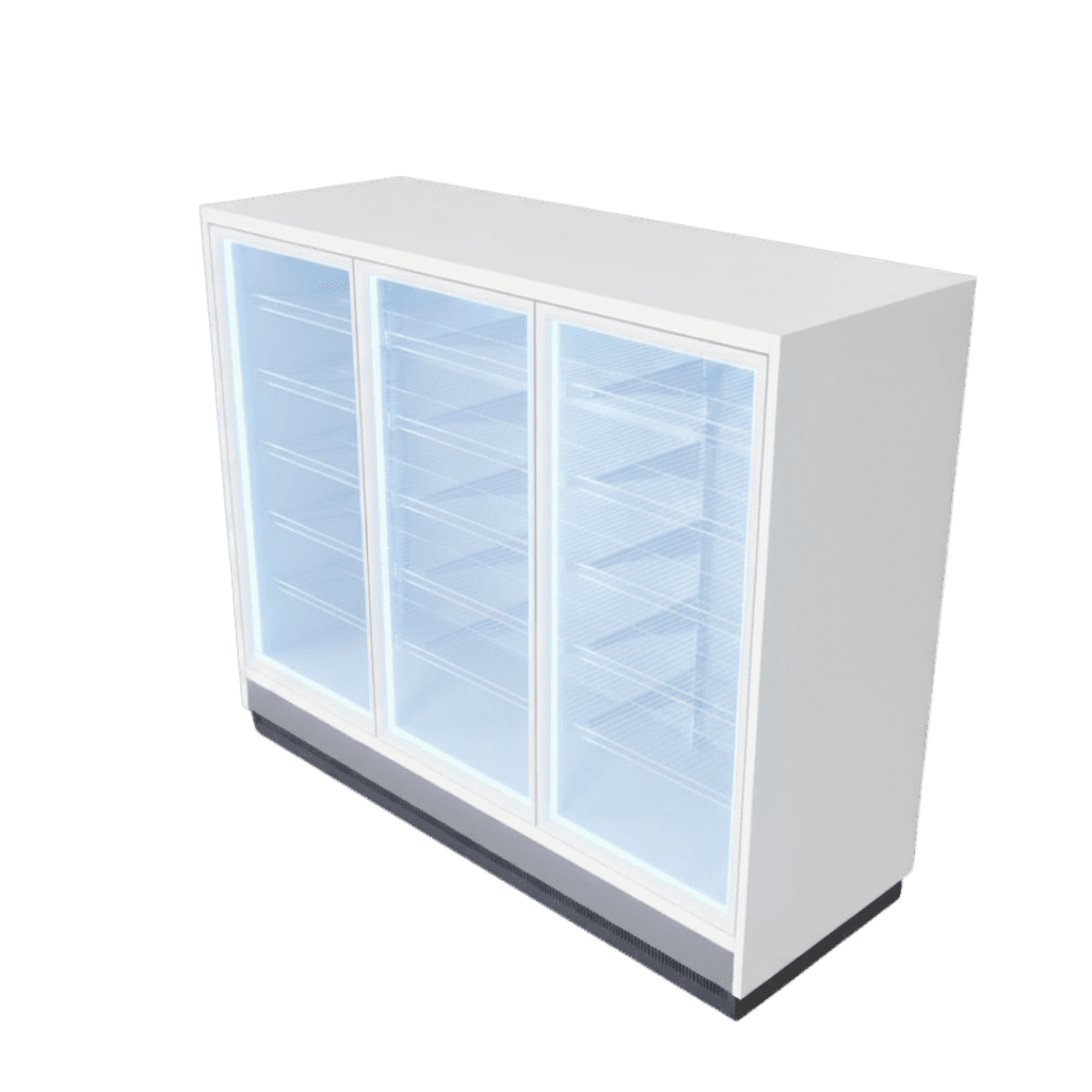 A rendering of reach-In refrigerators / freezers for grocery stores, gas stations, and convenience stores
